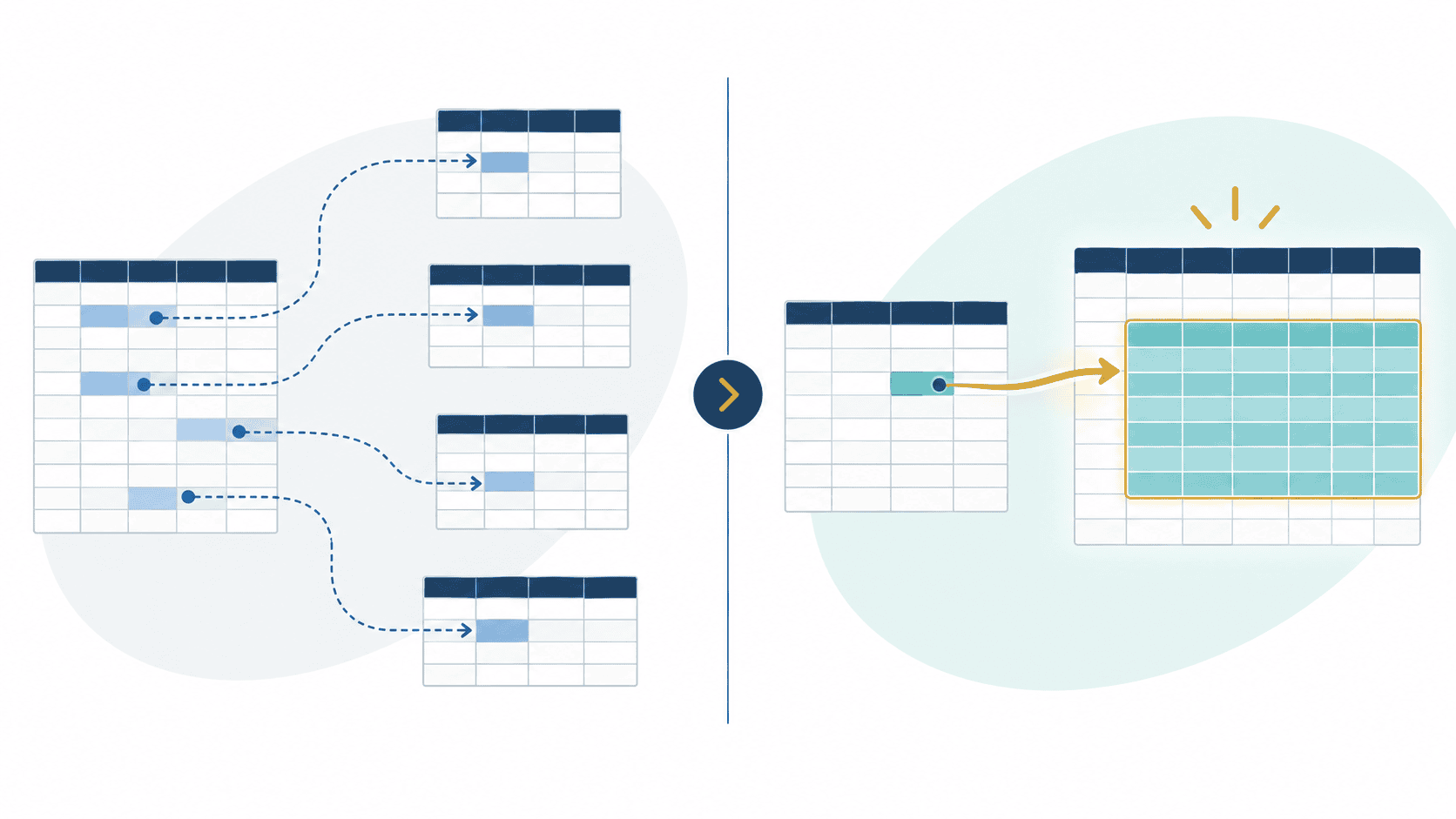 Illustration comparing traditional spreadsheet lookups with a dynamic-array result
